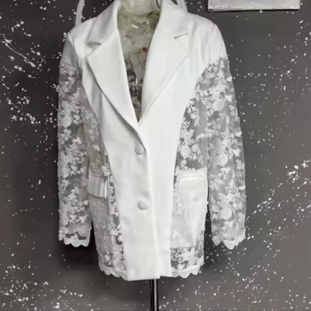 Fashion Floating Flower Design PerspectivePatchwork Blazer Women's Lapel Loose - Picture 6 of 6